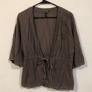 Love Stitch Brown Floral Embroidered Kimono